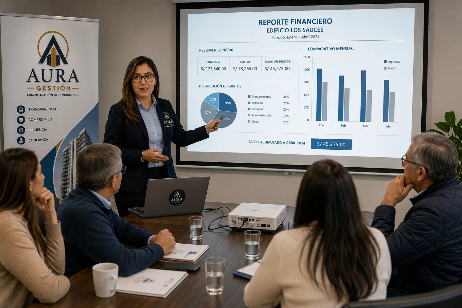 Equipo de Aura Gestión revisando información financiera
