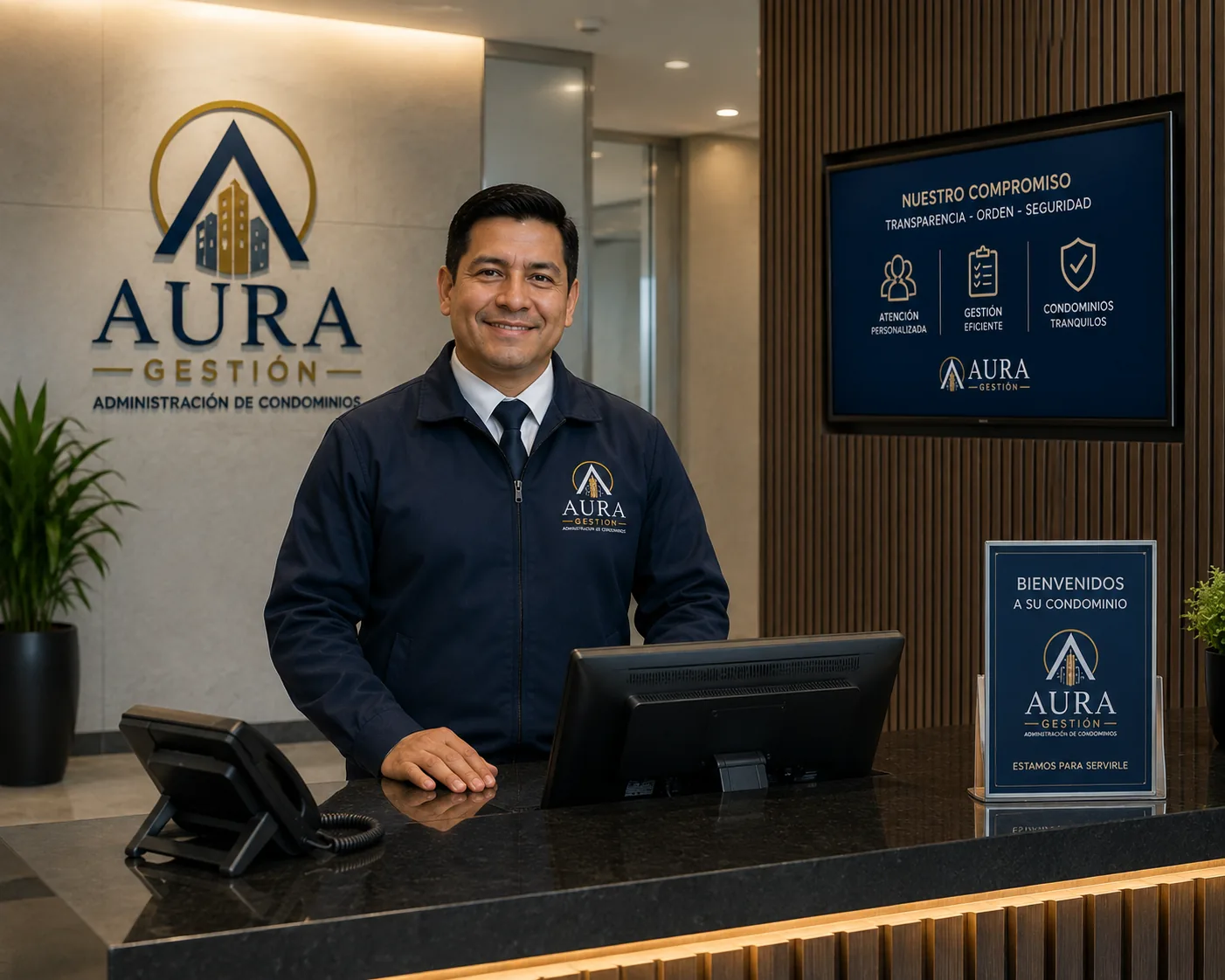Personal de recepción y control de accesos en un edificio